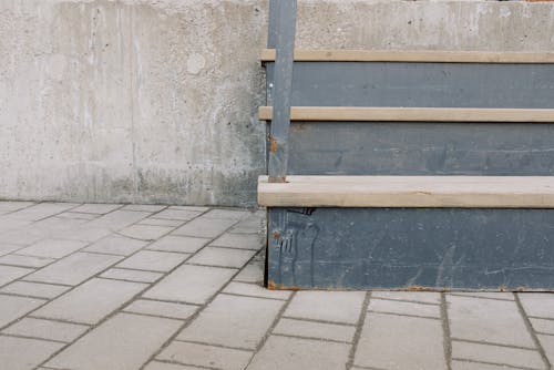 Free Wooden Stairs Beside Gray Concrete Wall Stock Photo