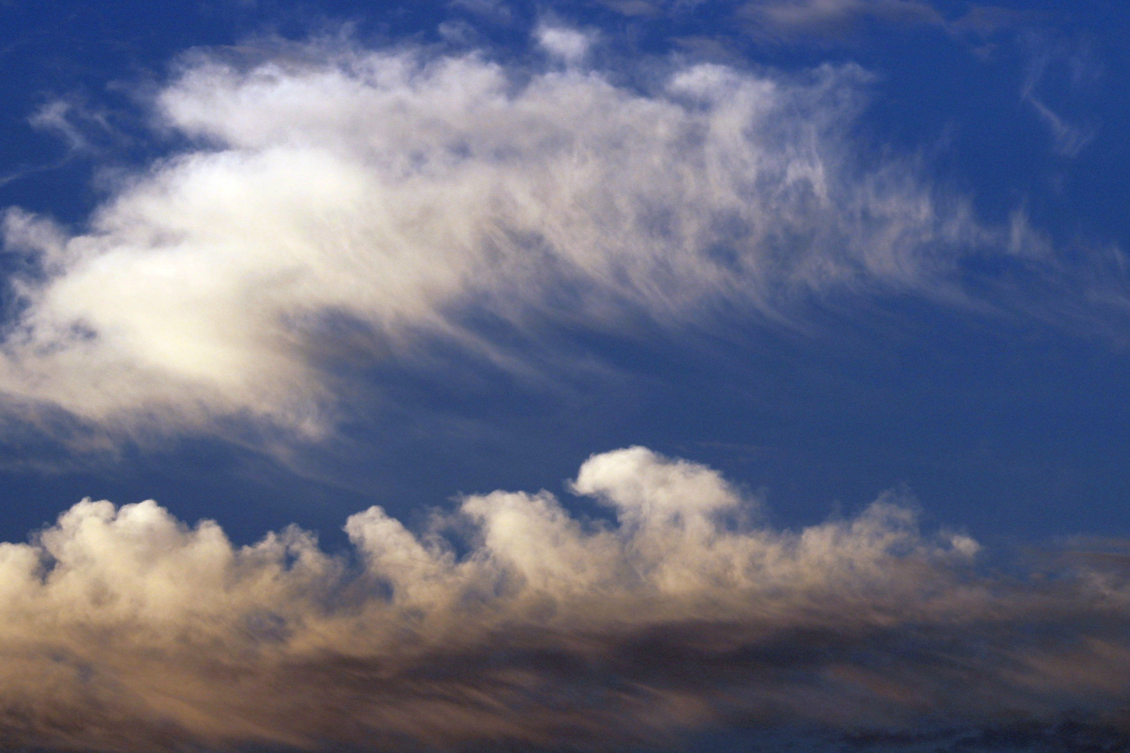 Vibrant cumulus clouds forming against a clear blue sky in Paraná, Brazil.