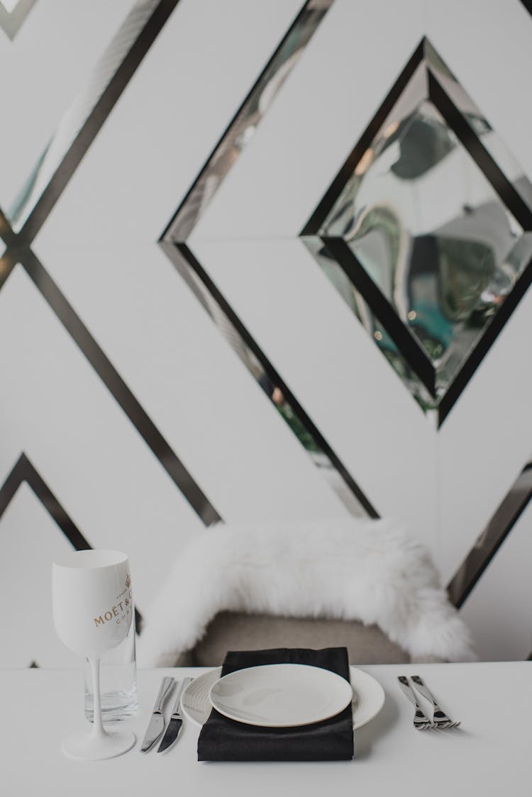 Creative Served Table At White Wall With Geometric Pattern And Crystal Elements