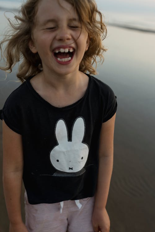 Smiling Child n Black and White Crew Neck T-shirt