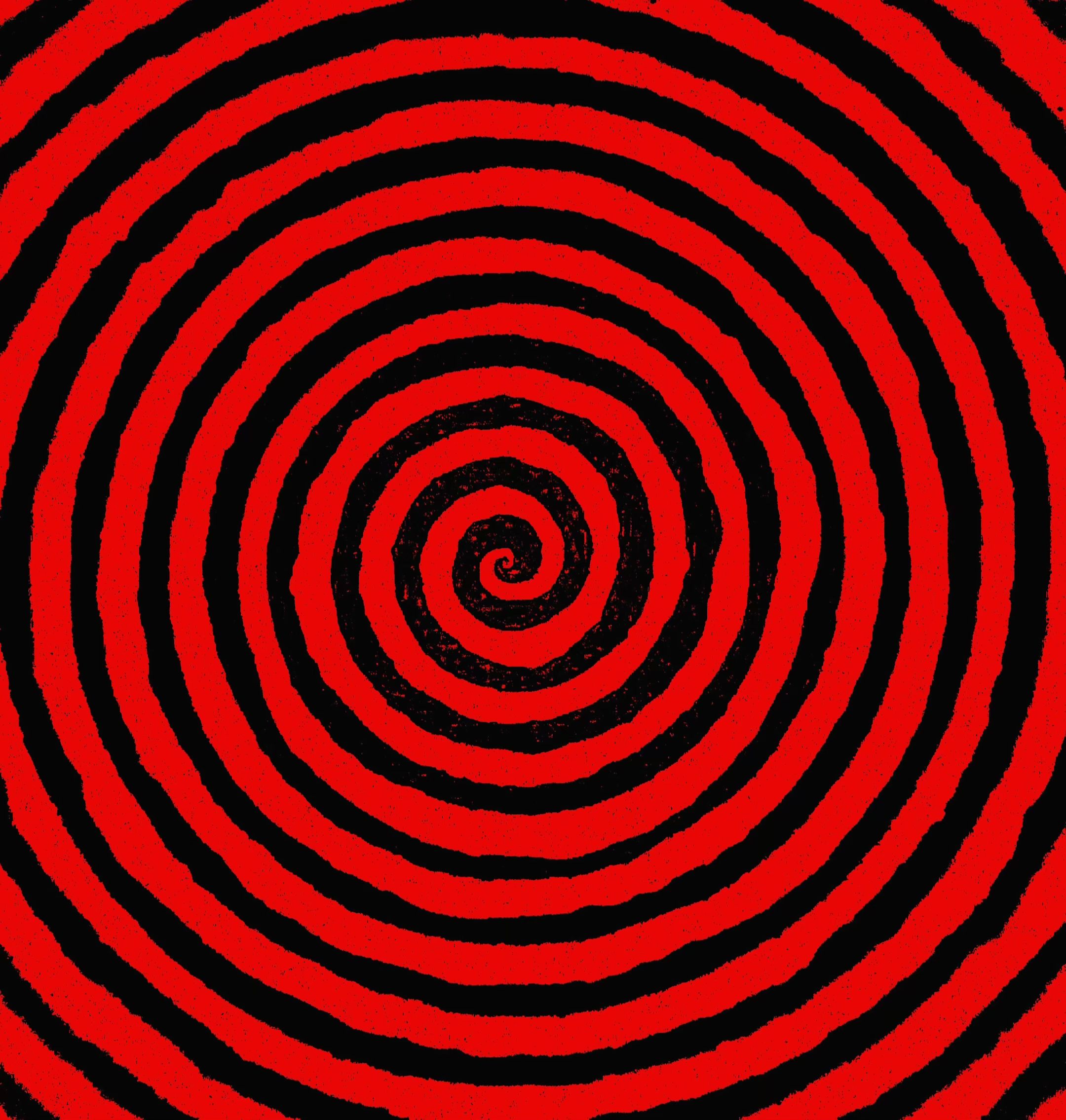 Dynamic red and black spiral design creating a hypnotic optical illusion effect.