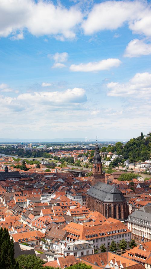 Free Scenic aerial view of Heidelberg, showcasing its historic architecture and cityscape. Stock Photo