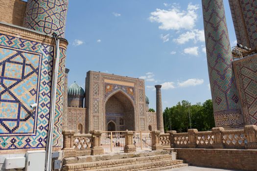 Explore the intricate tilework of Registan Square in Samarkand, Uzbekistan, showcasing Islamic architecture.