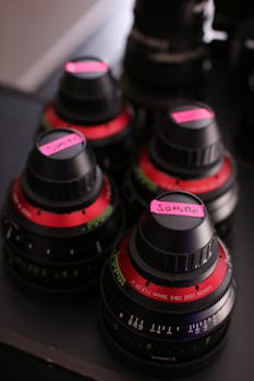 High-quality Canon Sumire camera lenses arranged on a studio table.