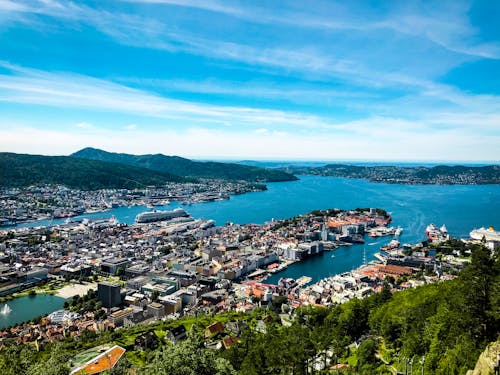 Aerial View of City Near Body of Water