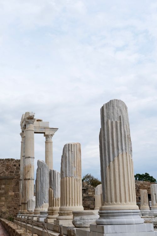 Free Marble columns of ancient Roman ruins on a cloudy day in Turkey. Stock Photo