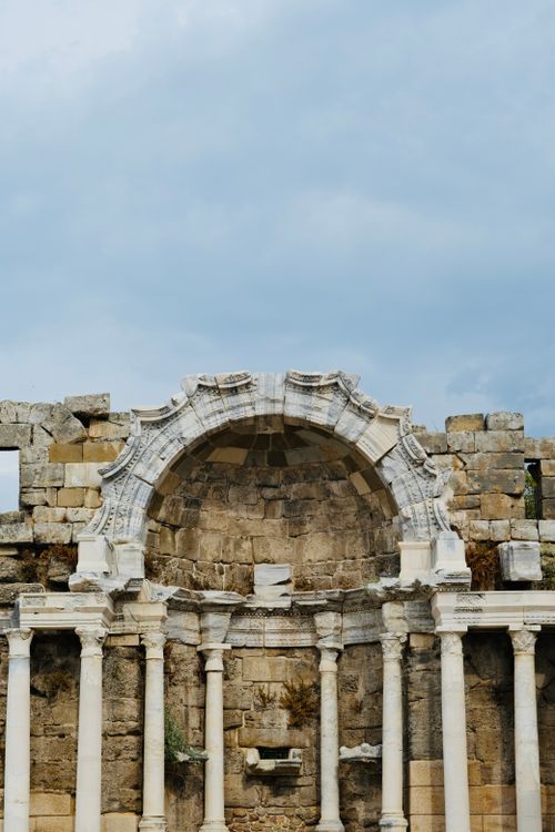 Free Stunning view of Roman theater ruins at Side, Antalya, Turkey, showcasing classical architecture. Stock Photo