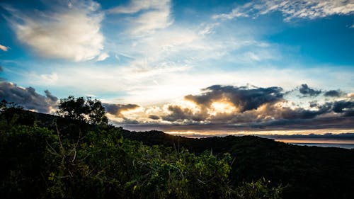 山岳, 日没, 空の無料の写真素材