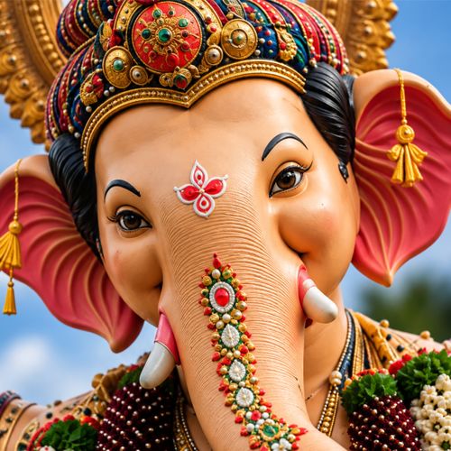 Free A colorful Ganesh idol captured during Ganesh Chaturthi festivities in Mumbai, India. Stock Photo