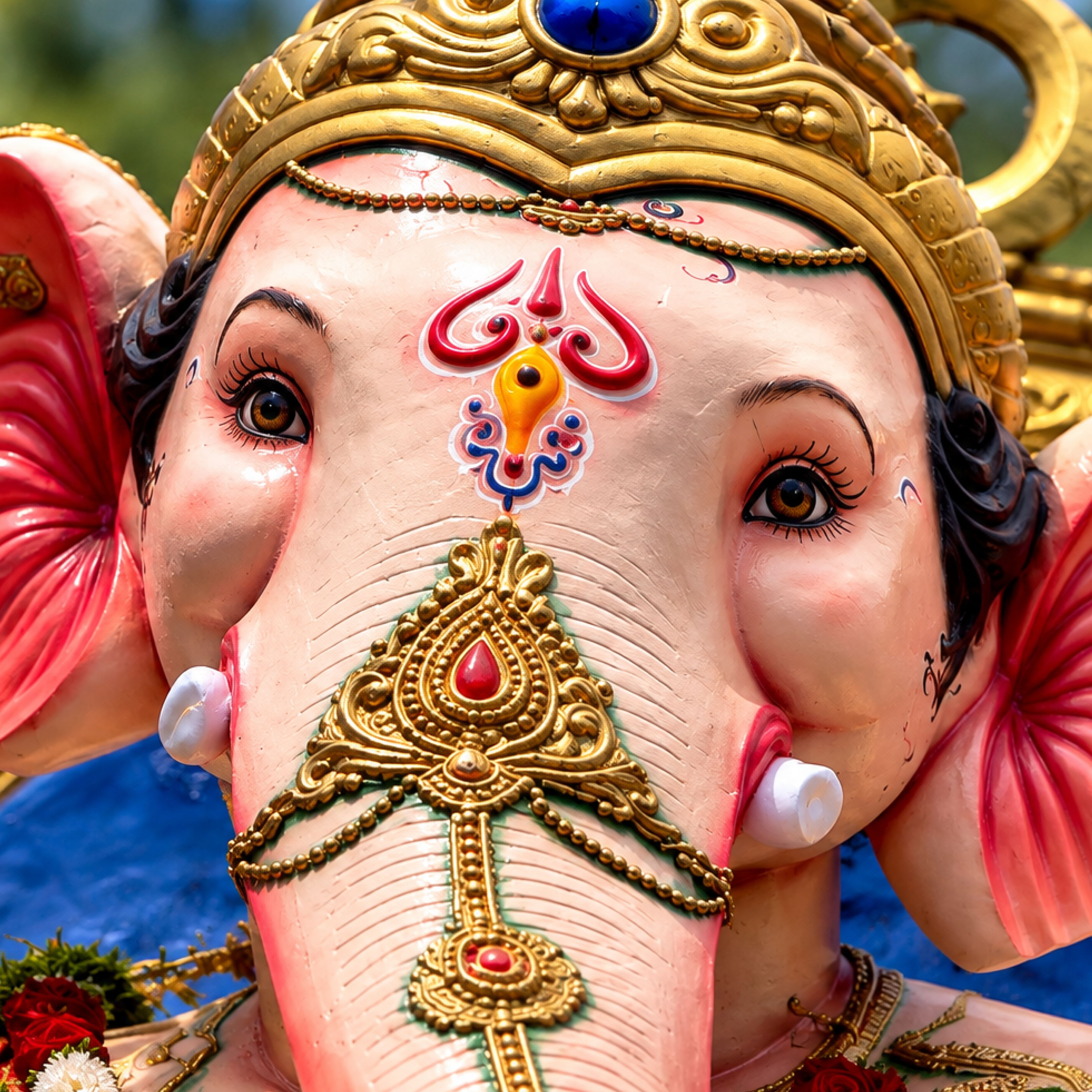 Detailed and colorful Ganesh idol during Ganesh Chaturthi festival in Mumbai.