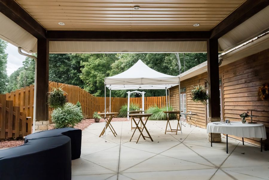 Patio set up with a canopy tent