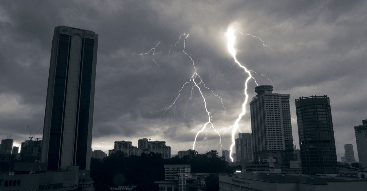 Program Background Portrait Dramatic Urban Lightning Storm Over Cityscape · Free Stock Photo