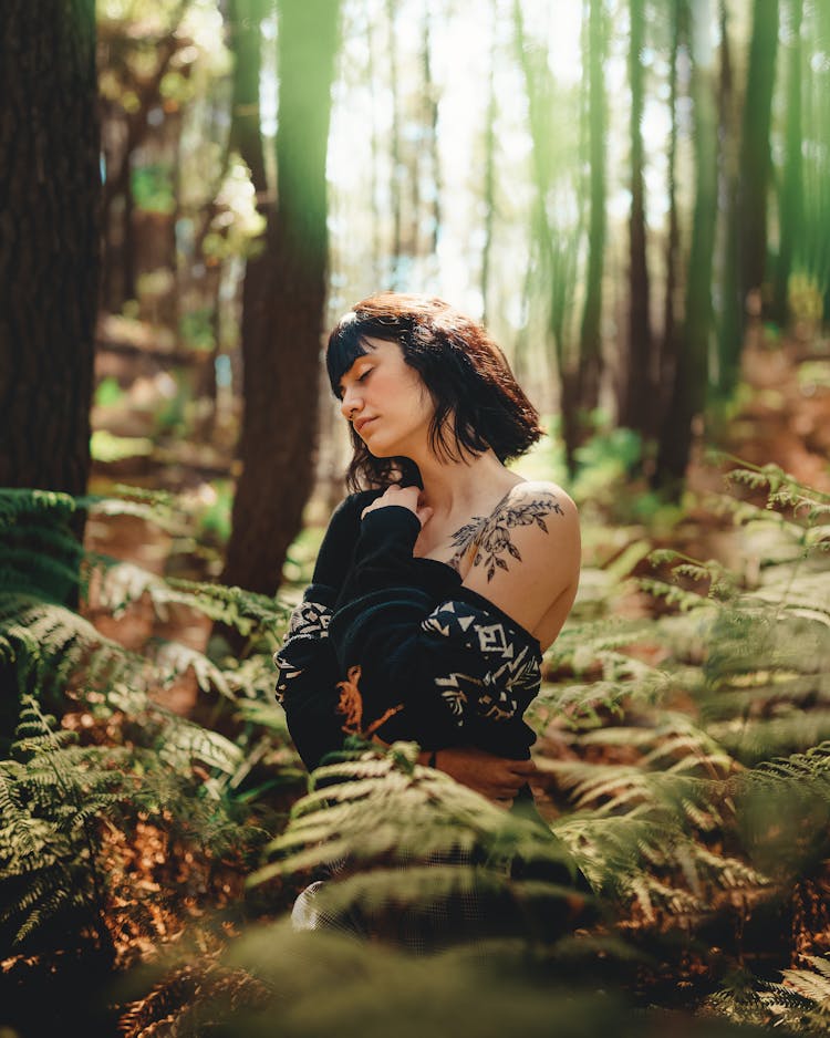 Beautiful Woman With Tattoo On Her Shoulder