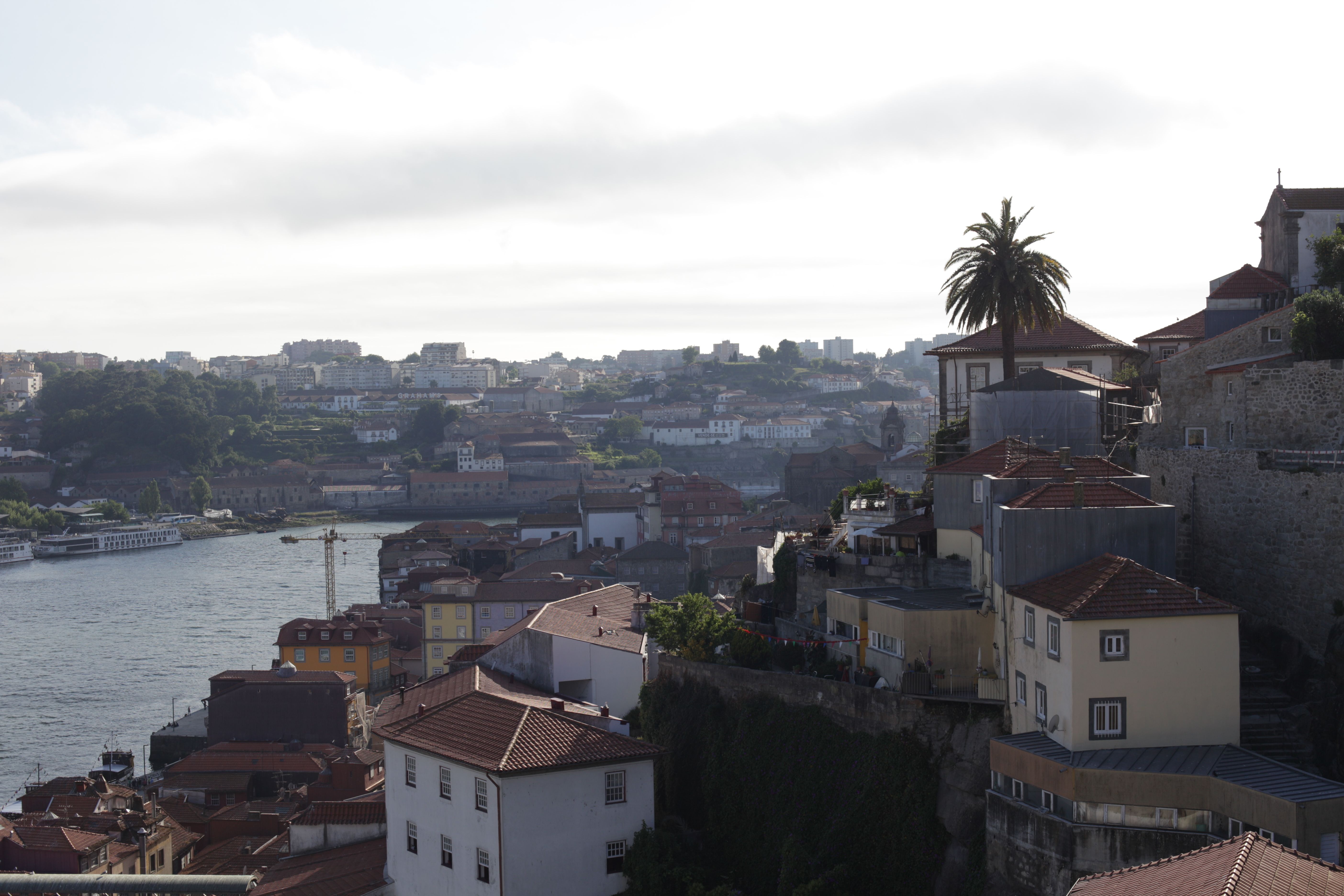 A stunning view of Porto's riverside architecture by the Douro River.