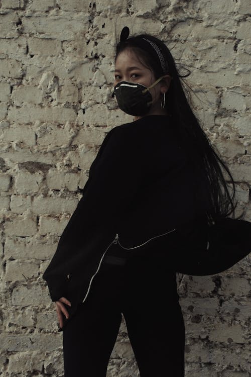 Woman Wearing Black Face Mask