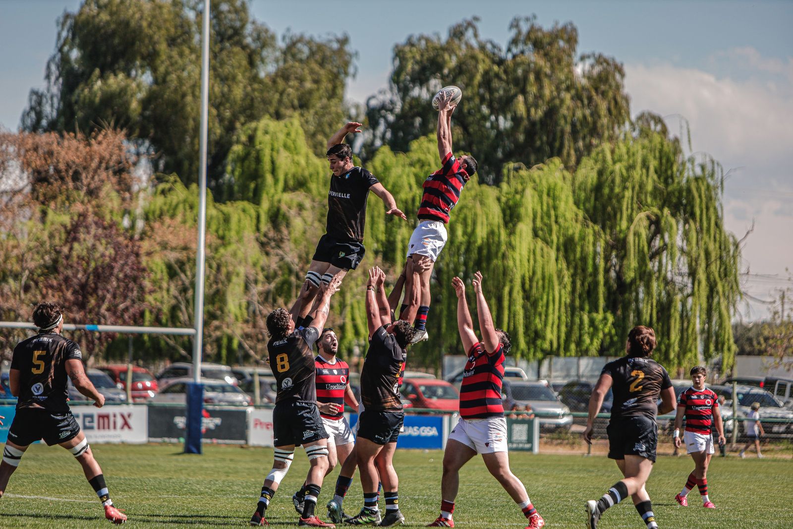 Players packing down in a scrum