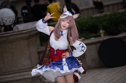 Free Cosplayer posing outdoors in a colorful costume with playful expression, vibrant and lively setting. Stock Photo