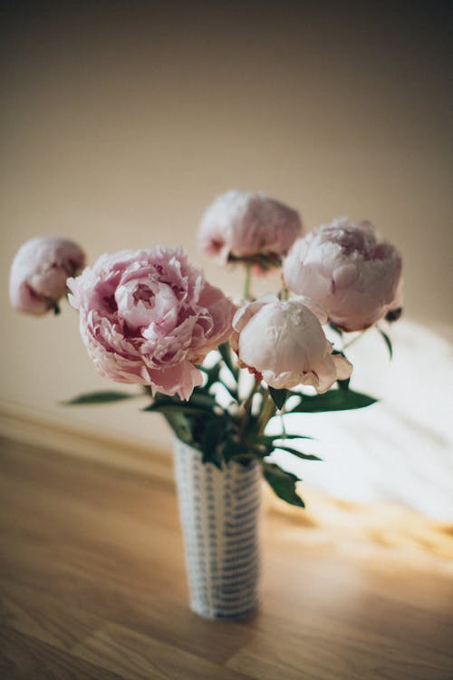 Free Selective Focus of Pink Garden Roses  in a  Vase Stock Photo