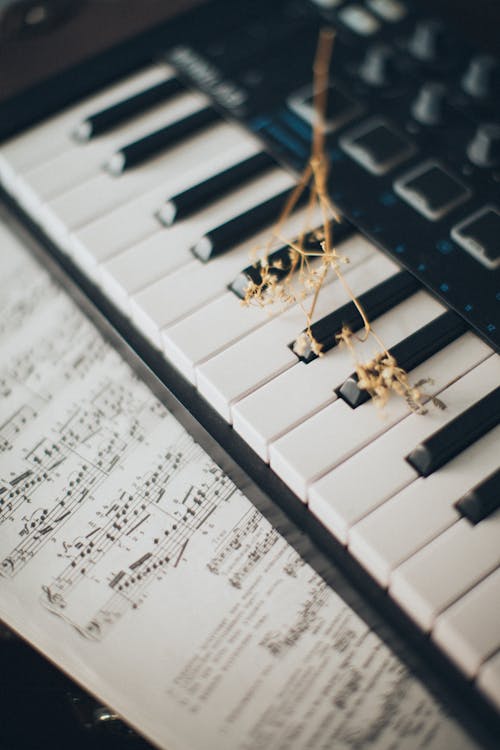 Free Musical Notes on Piano Keys Stock Photo