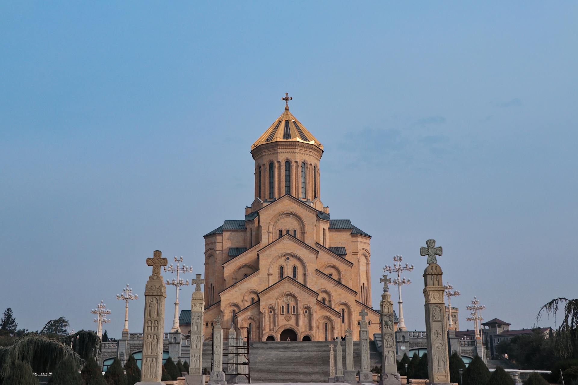 Stunning view of Tbilisi's Holy Trinity Cathedral, a landmark of Georgian architecture.