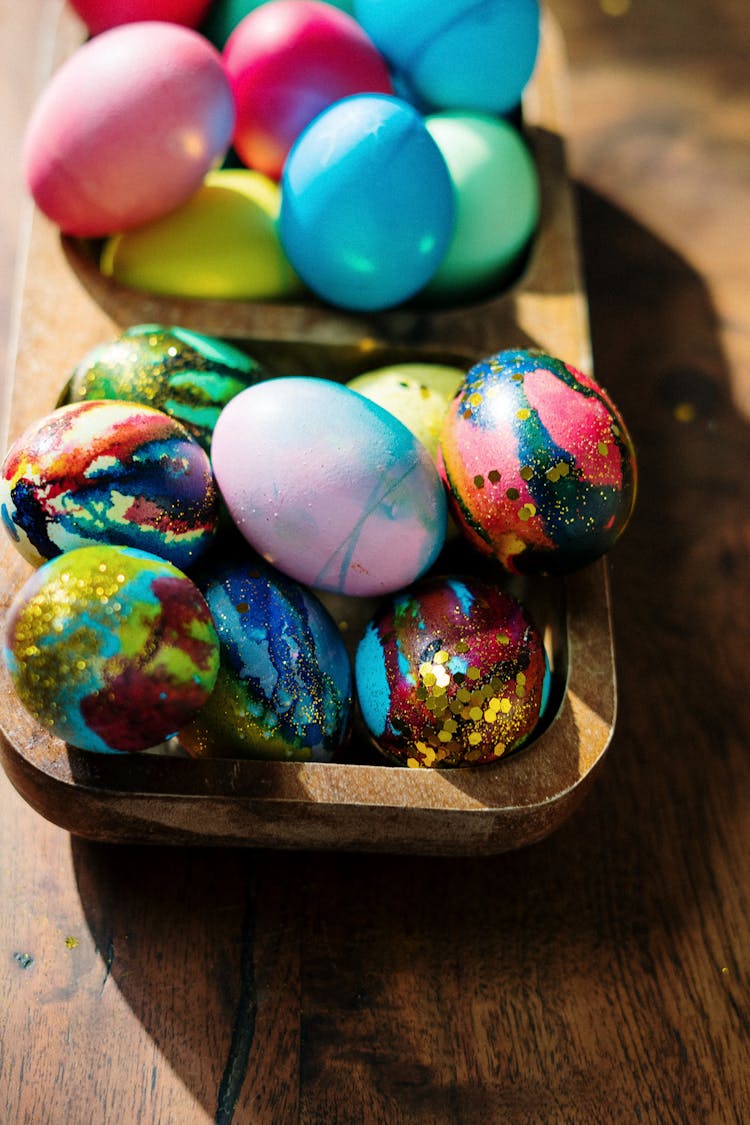 Assorted Color Eggs On Tray