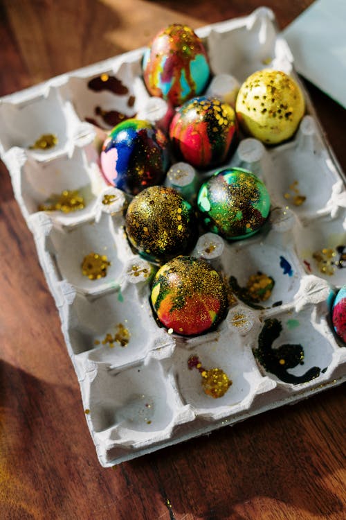 Close-Up Photo of Easter Eggs on a Tray