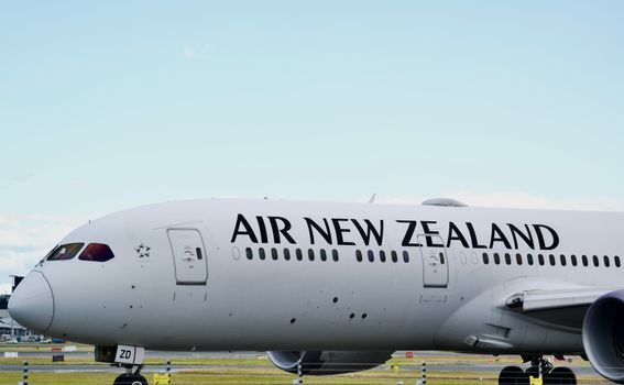 Air New Zealand Boeing 787 Dreamliner on the tarmac at Mascot Airport, Sydney, Australia.