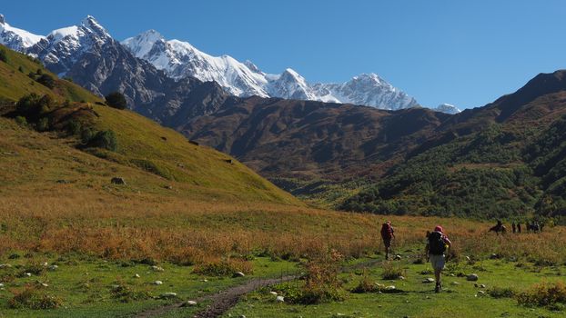 Scenic hike through Adishi, Georgia with stunning mountain views.