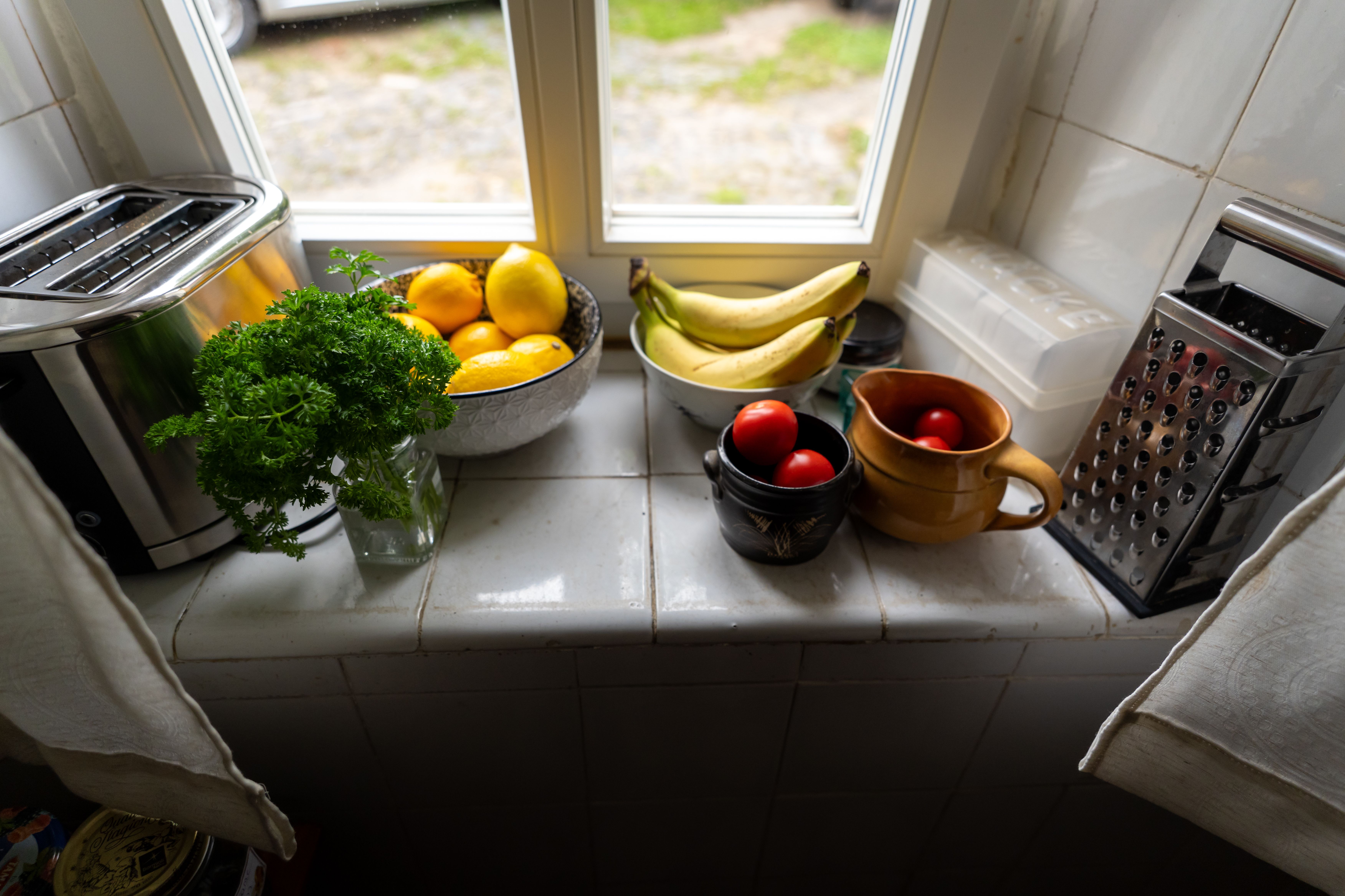 Kitchen windowsill in morning light