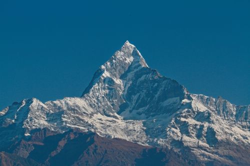 Free Stunning view of Machhapuchhre peak in the Himalayas from Pokhara, Nepal. Stock Photo