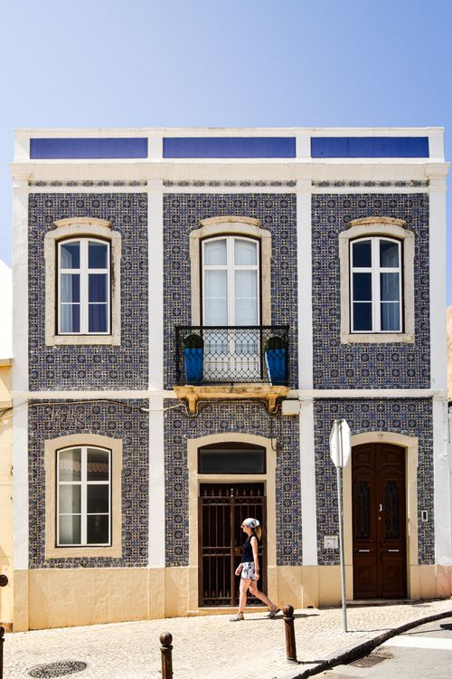 Free Charming facade of a tiled house in Faro, Algarve, Portugal. Stock Photo