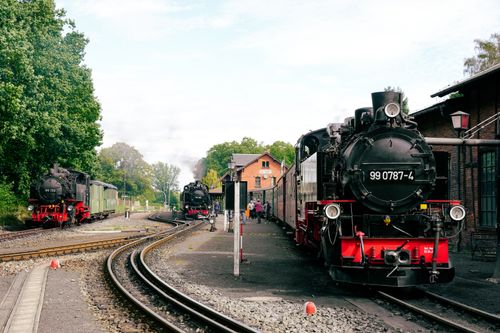 Free Captured view of steam locomotives at the historic Bertsdorf station in Germany. Stock Photo