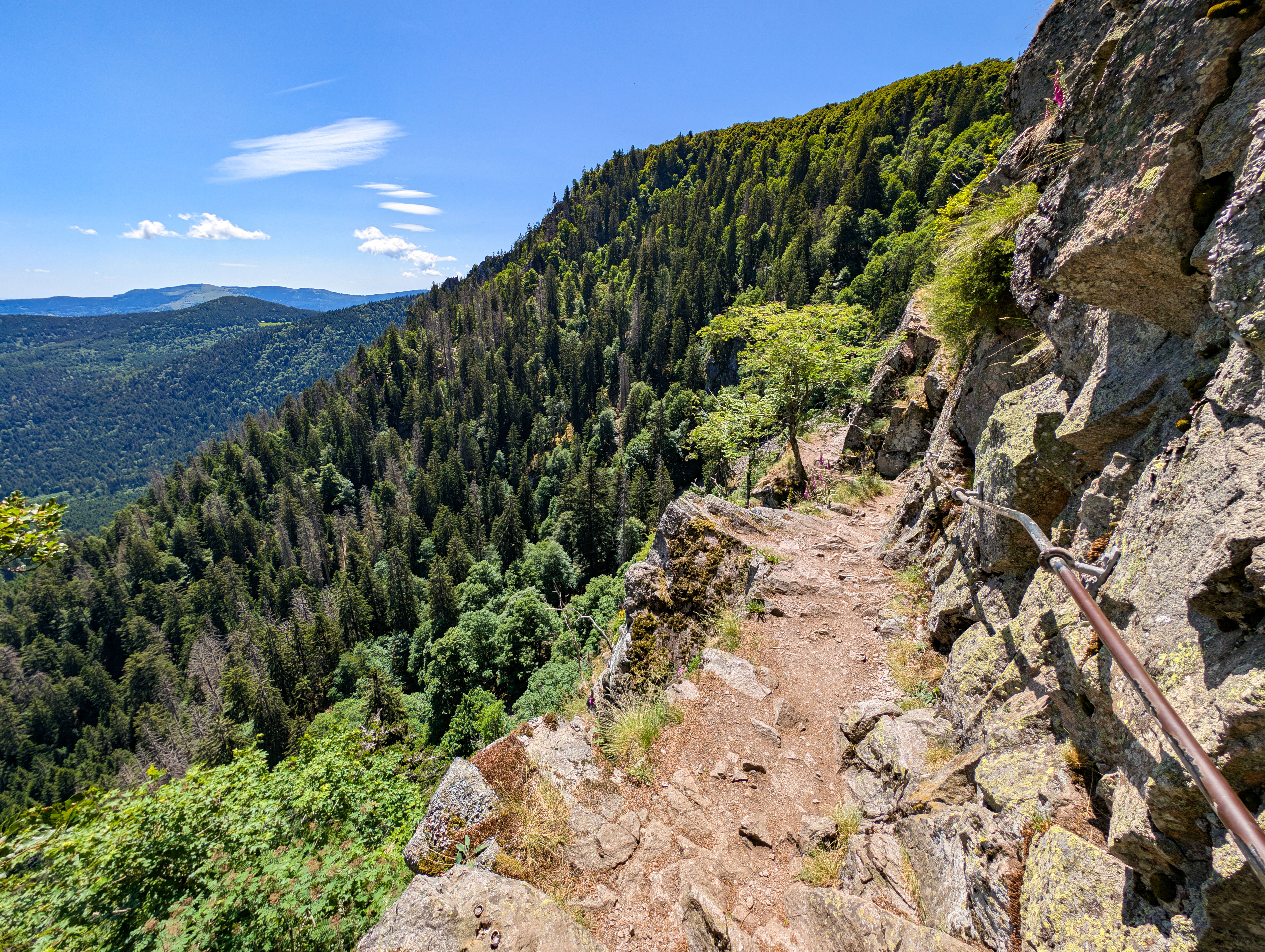 Fotomural Impresionantes vistas de un escarpado sendero de montaña en los Vosgos, Francia, perfecto para aventuras de senderismo en verano.