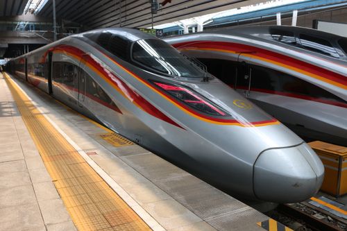Free Sleek high-speed train at a platform in Beijing, China, showcasing modern transport. Stock Photo