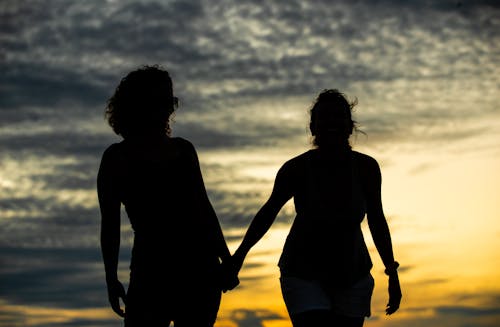 Free Silhouette Women Standing during Sunset Stock Photo