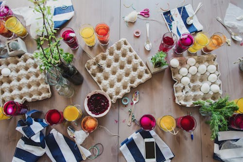 Assorted Items on Brown Wooden Table