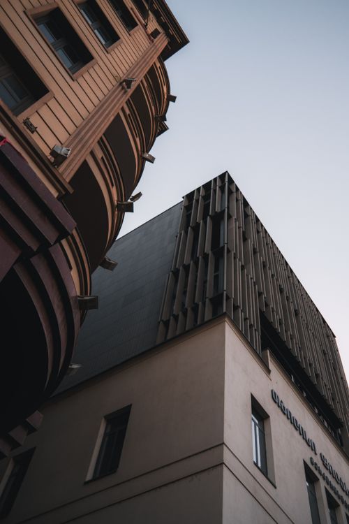 Free Unique urban architecture showcasing geometric facades and modern design elements. Stock Photo
