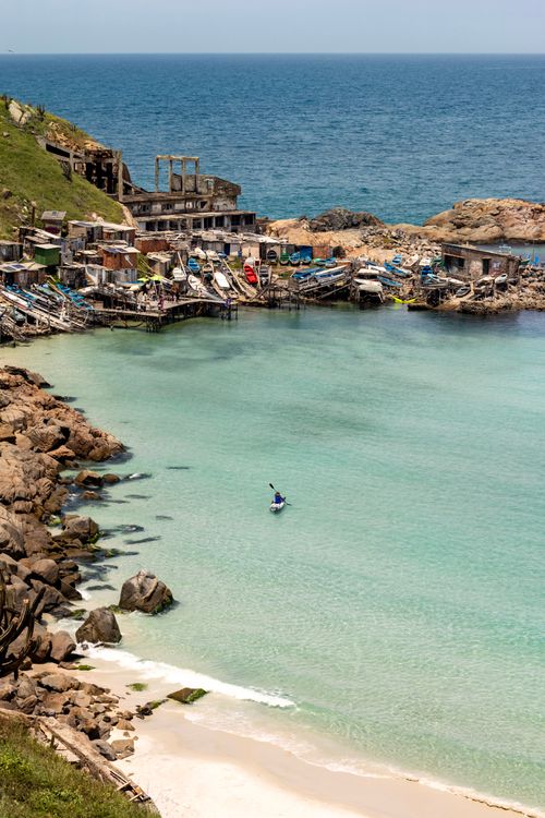 Free Beautiful bay at Arraial do Cabo, Brazil, with boats and clear blue water. Stock Photo