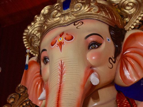 Free Intricate close-up of a colorful Ganesh idol, capturing detailed craftsmanship in Nashik, Maharashtra, India. Stock Photo
