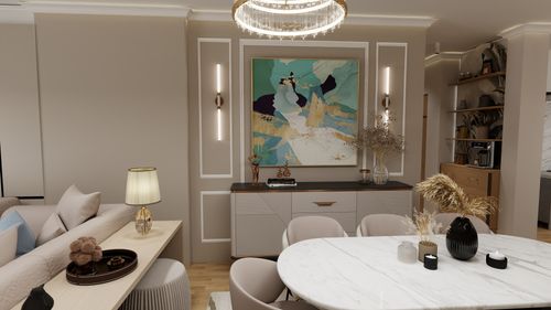 Free Sleek contemporary design featuring abstract art in a stylish living room setting. Stock Photo