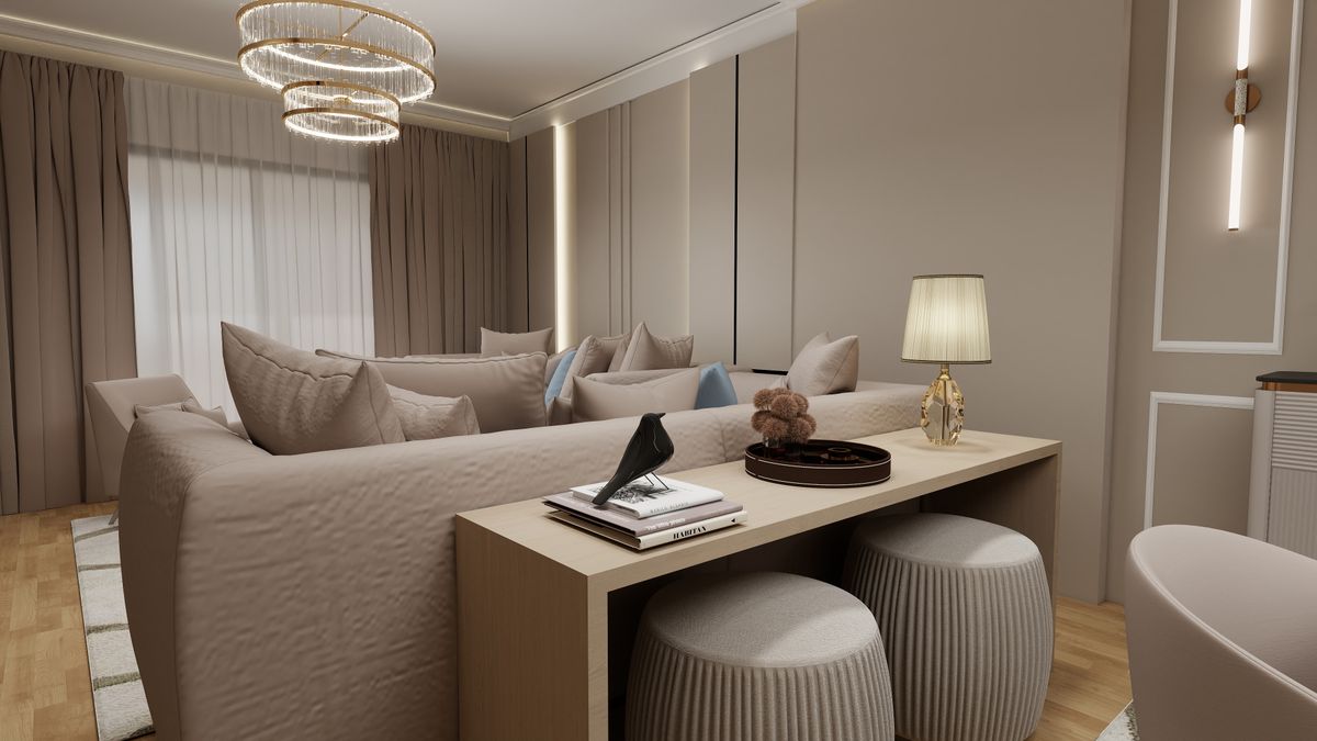 Photograph of a contemporary living room interior