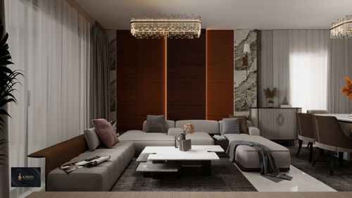 Free Luxurious modern living room with stylish furniture and lighting. Stock Photo