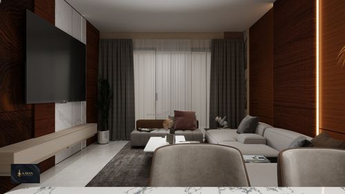 Free Stylish modern living room featuring contemporary furniture and warm, elegant décor. Stock Photo