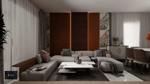 Free Stylish modern living room with elegant decor and comfortable sofa seating. Stock Photo