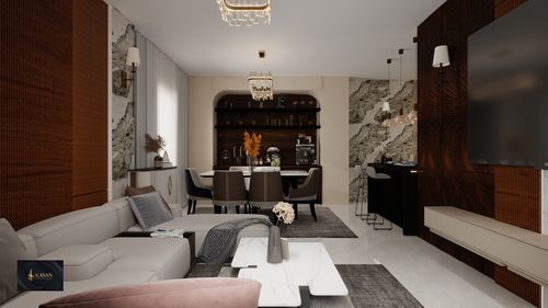 Free Sophisticated living room with modern furniture and elegant decor. Stock Photo