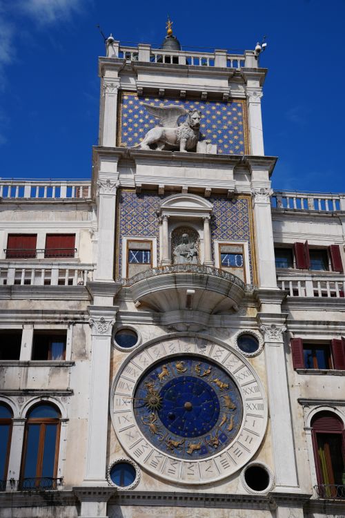 Free Capture of the iconic St. Mark's Clock Tower in Venice featuring its zodiac dial. Stock Photo