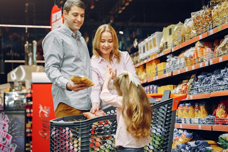 Family Doing Shopping In The Grocery Store