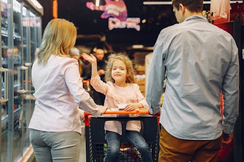 Free Grocery Shopping with Family Stock Photo