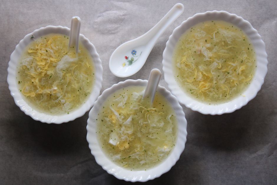Photo by Jahra Tasfia Reza on Pexels Top view of three bowls of hot egg drop soup served with white spoons. - Photo by Jahra Tasfia Reza on Pexels