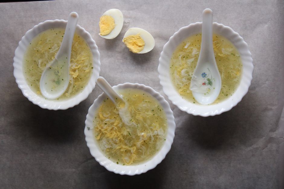 Photo by Jahra Tasfia Reza on Pexels Top view of three bowls of egg drop soup with sliced boiled eggs. - Photo by Jahra Tasfia Reza on Pexels